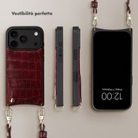 Selencia Cover per telefono Nova Croco con cordino e portacarte Apple iPhone 18 Pro Max / 17 Pro Max - Burgundy