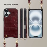 Selencia Cover per telefono Nova Croco con cordino e portacarte Apple iPhone 16 - Burgundy
