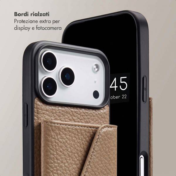 Selencia Cover per telefono Sera con cordino e portacarte a busta Apple iPhone 18 Pro / 17 Pro - Taupe