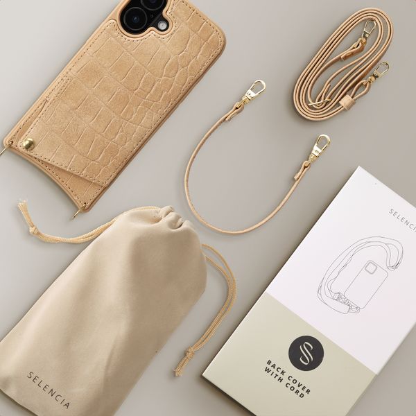 Selencia Cover per telefono Nova Croco con cordino e portacarte Apple iPhone 17 - Toasted Almond