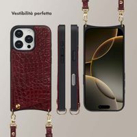 Selencia Cover per telefono Nova Croco con cordino e portacarte Apple iPhone 16 Pro - Burgundy