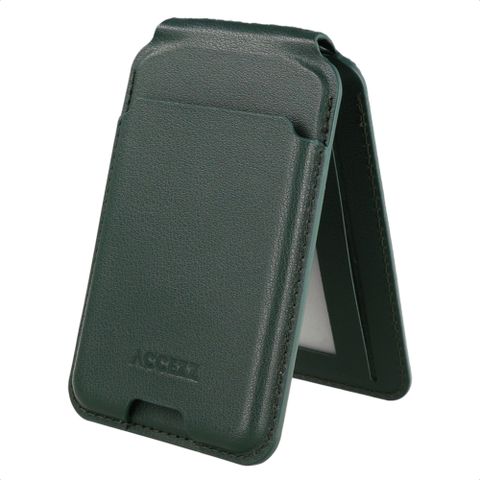 Accezz Portafoglio in pelle magnetico con supporto - Compatibile con Apple Find My - Cedar Green