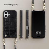 Selencia Cover per telefono Nova Croco con cordino e portacarte Apple iPhone 16 - Nero