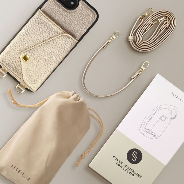 Selencia Cover per telefono Sera con cordino e portacarte a busta Apple iPhone 17e / 16e - Champagne