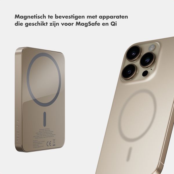 Selencia Vivid Powerbank 5.000 mAh - Draadloze Powerbank - Geschikt voor MagSafe en Qi - Desert Gold / Wavy Swirl Pink Plum