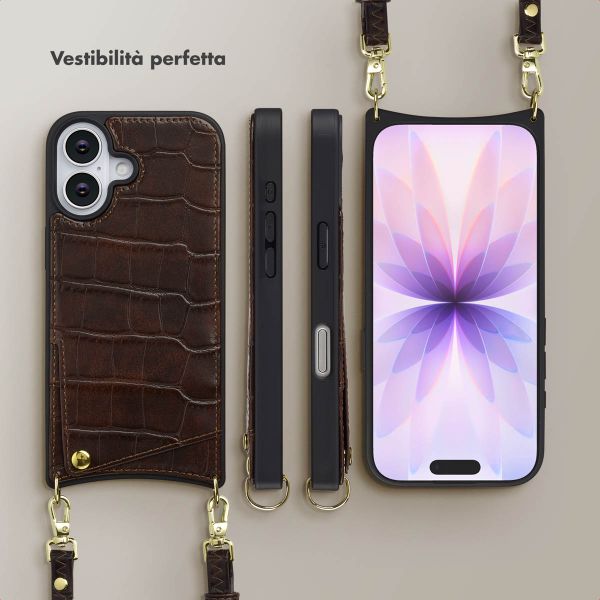 Selencia Cover per telefono Nova Croco con cordino e portacarte Apple iPhone 17 - Choco Brown