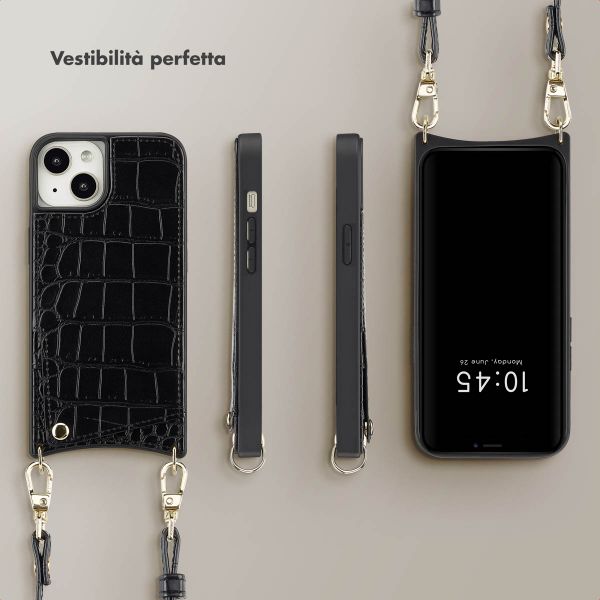 Selencia Cover per telefono Nova Croco con cordino e portacarte Apple iPhone 13 - Nero