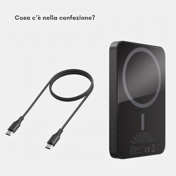 Selencia Vivid Powerbank 5.000 mAh - MagSafe e Qi - Nero / Happy Dots Burgundy