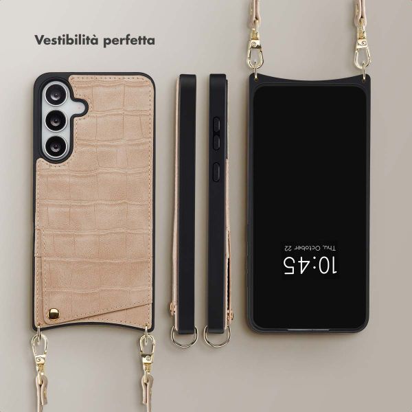 Selencia Cover per telefono Nova Croco con cordino e portacarte Samsung Galaxy S25 FE - Beige