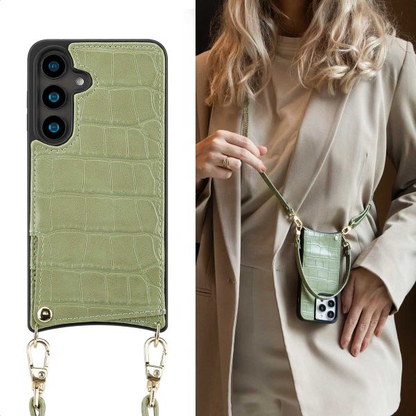 Selencia Cover per telefono Nova Croco con cordino e portacarte Samsung Galaxy S24 - Sage Green