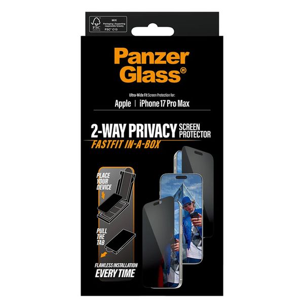 PanzerGlass Vetro temperato privacy Ultra Wide Fit FastFit in-a-box Apple iPhone 17 Pro Max