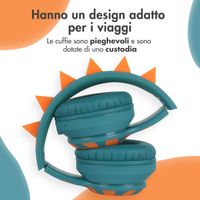 imoshion Cuffie Bluetooth Kids Dino - Cuffie per bambini con limitatore di decibel - Cuffie wireless + cavo AUX - Petrol Green / Orange