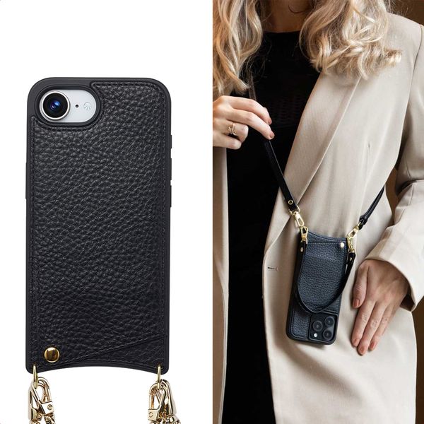 Selencia Cover per telefono Nova con cordino e portacarte Apple iPhone 17e / 16e - Nero