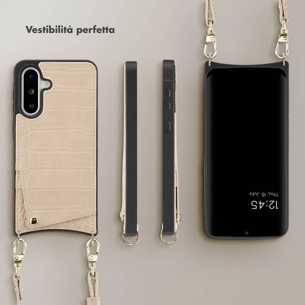Selencia Cover per telefono Nova Croco con cordino e portacarte Samsung Galaxy A36 / A56 - Beige