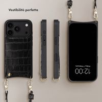 Selencia Cover per telefono Nova Croco con cordino e portacarte Apple iPhone 18 Pro Max / 17 Pro Max - Nero