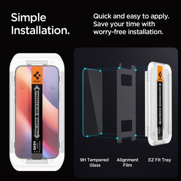 Spigen Vetro temperato privacy GLAStR EZ Fit + Applicatore - confezione da 2 Apple iPhone 16 Pro Max / 17 Pro Max