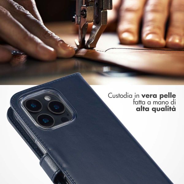 Selencia Cover a libro in vera pelle Apple iPhone 16 Pro Max - Blu