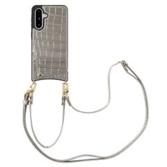 Selencia Cover per telefono Nova Croco con cordino e portacarte Samsung Galaxy A36 / A56 - Argento