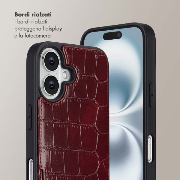 Selencia Cover per telefono Nova Croco con cordino e portacarte Apple iPhone 16 - Burgundy