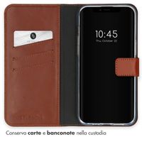Selencia Cover a libro in vera pelle Apple iPhone 15 Plus - Marrone chiaro
