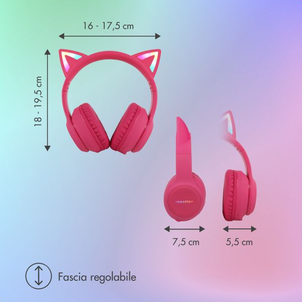 imoshion Cuffie wireless per bambini LED Light Cat Ear - Limitatore di Decibel - Con cavo AUX - Hot Pink