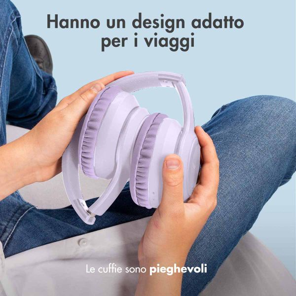 imoshion Cuffie wireless per bambini con LED Light - Limitatore di decibel - Con cavo AUX - Lavender Lilac