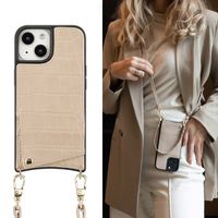 Selencia Cover per telefono Nova Croco con cordino e portacarte Apple iPhone 15 - Beige