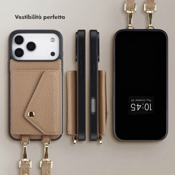 Selencia Cover per telefono Sera con cordino e portacarte a busta Apple iPhone 18 Pro Max / 17 Pro Max - Taupe