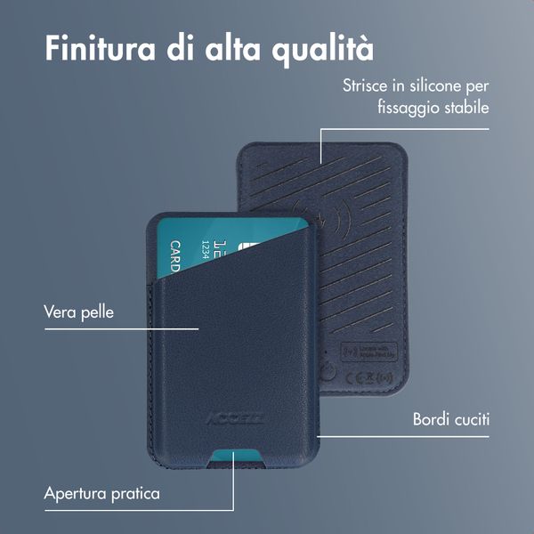 Accezz Portacarte in pelle magnetico - Compatibile con Apple Find My - Nightfall Blue