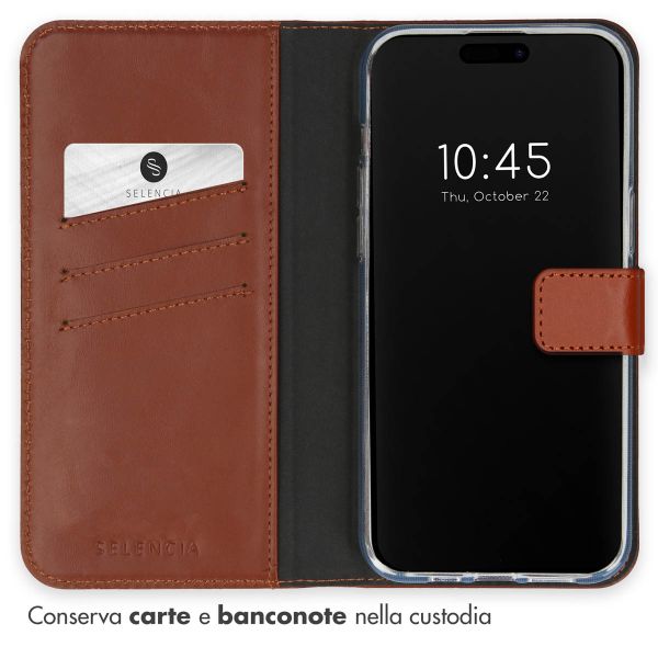 Selencia Cover a libro in vera pelle Apple iPhone 15 Pro Max - Marrone chiaro