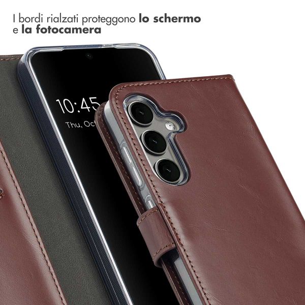 Selencia Cover a libro in vera pelle Samsung Galaxy S25 Plus - Marrone scuro