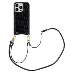 Selencia Cover per telefono Nova Croco con cordino e portacarte Apple iPhone 14 Pro - Nero