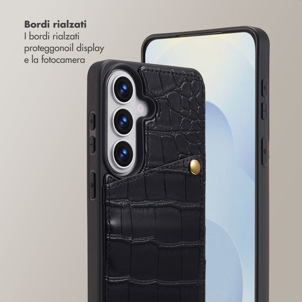 Selencia Cover per telefono Nova Croco con cordino e portacarte Samsung Galaxy S26 - Nero