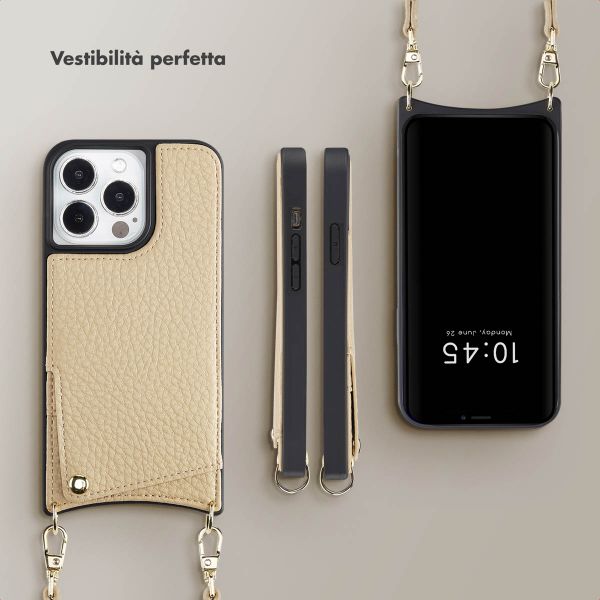 Selencia Cover per telefono Nova con cordino e portacarte Apple iPhone 13 Pro - Beige