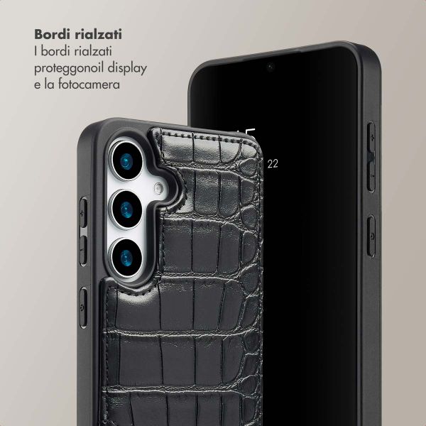 Selencia Cover per telefono Nova Croco con cordino e portacarte Samsung Galaxy S25 - Nero