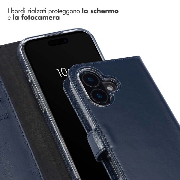 Selencia Cover a libro in vera pelle Apple iPhone 16 Plus - Blu