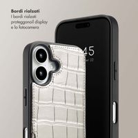 Selencia Cover per telefono Nova Croco con cordino e portacarte Apple iPhone 16 - Argento