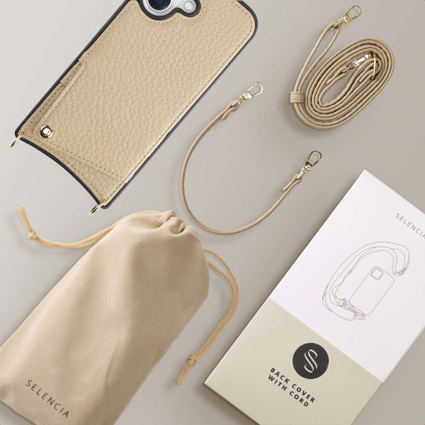 Selencia Cover per telefono Nova con cordino e portacarte Apple iPhone 16 - Beige