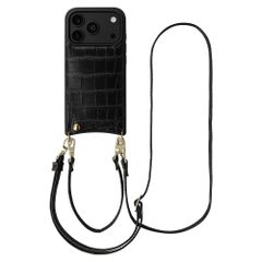 Selencia Cover per telefono Nova Croco con cordino e portacarte Apple iPhone 18 Pro / 17 Pro - Nero
