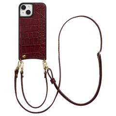 Selencia Cover per telefono Nova Croco con cordino e portacarte Apple iPhone 15 - Burgundy