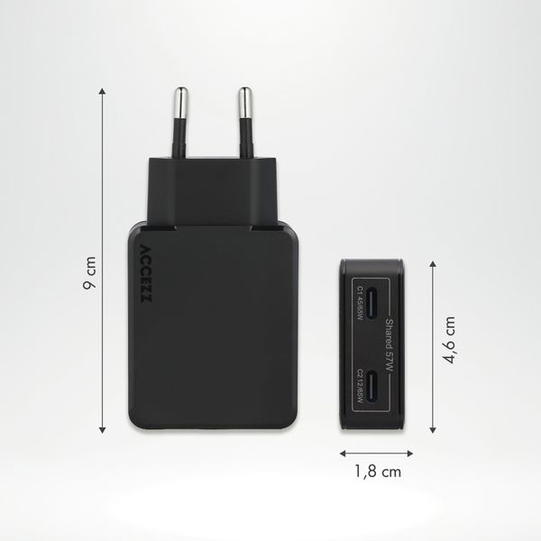 Accezz Caricabatterie GaN Ultra Slim - 2x USB-C - 65 W - Nero