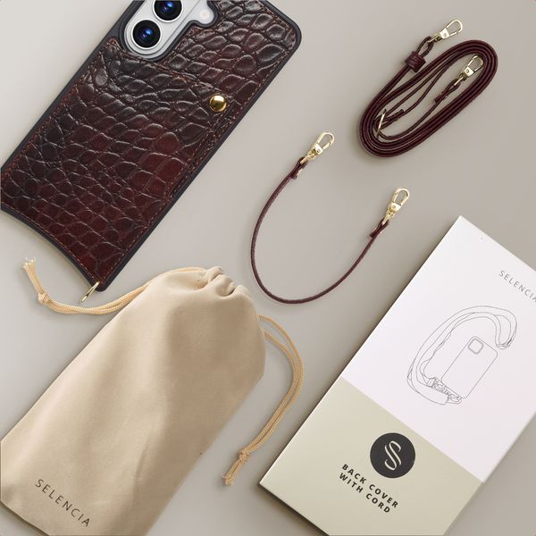 Selencia Cover per telefono Nova Croco con cordino e portacarte Samsung Galaxy S26 - Choco Brown