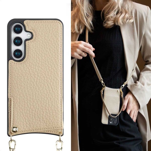 Selencia Cover per telefono Nova con cordino e portacarte Samsung Galaxy S25 - Beige