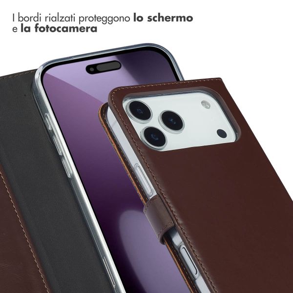 Selencia Cover a libro in vera pelle Apple iPhone 17 Pro Max - Marrone