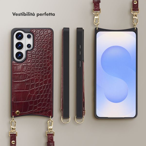 Selencia Cover per telefono Nova Croco con cordino e portacarte Samsung Galaxy S26 Ultra - Burgundy