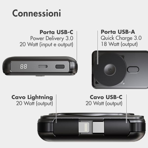 imoshion Powerbank MagSafe 4-in-1 con supporto da 10.000 mAh – Power Delivery – iPhone / AirPods / Apple Watch – Nero