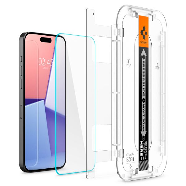Spigen Vetro temperato GLAStR EZ Fit, confezione da 2 + Applicatore Apple iPhone 15 Pro Max