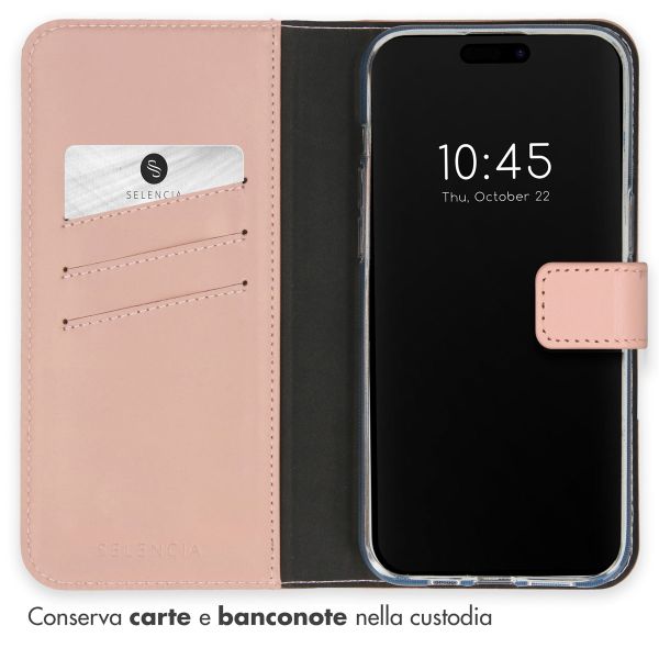 Selencia Cover a libro in vera pelle Apple iPhone 15 Pro - Dusty Pink