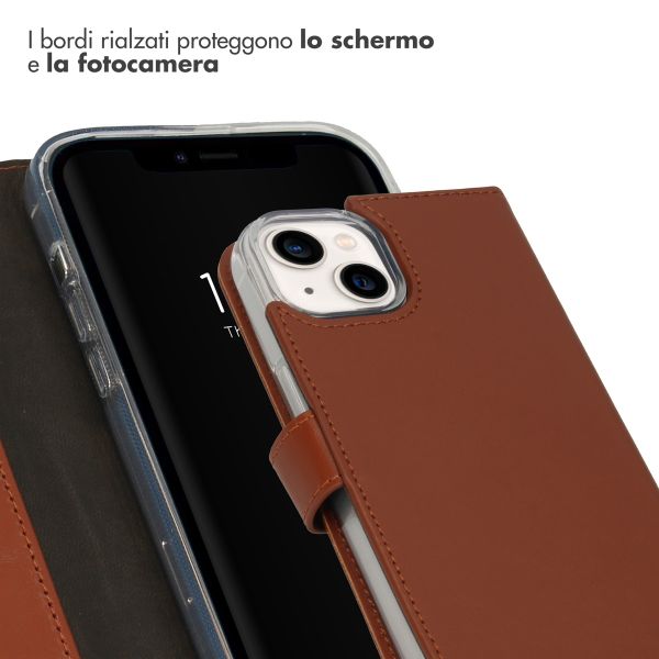 Selencia Cover a libro in vera pelle Apple iPhone 14 - Marrone chiaro