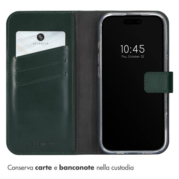 Selencia Cover a libro in vera pelle Apple iPhone 16 Pro - Verde
